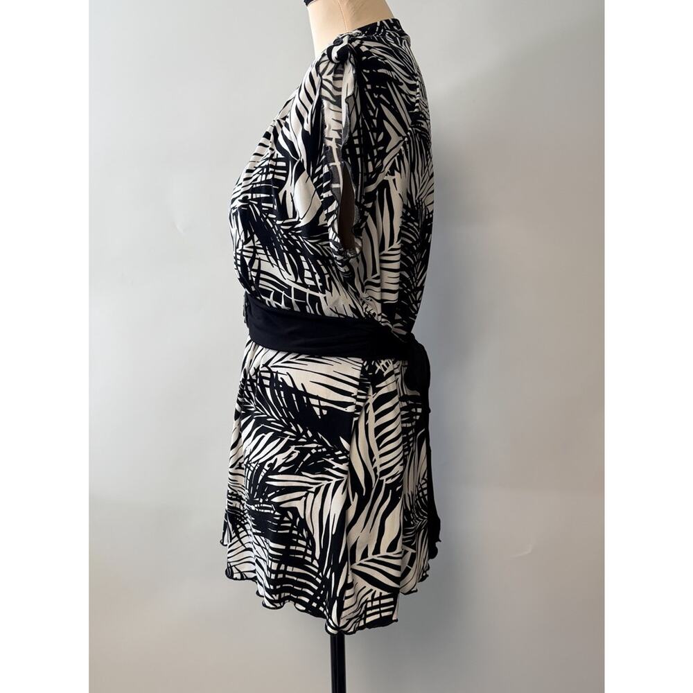 Y2K Babydoll Top Womens Deep V-Neck Black & White Tie Back Stretch 2000s Large - Picture 3 of 11